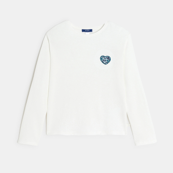 تيشيرت بأكمام طويلة للفتيات، أبيض اللون، عليه صورة قلوب